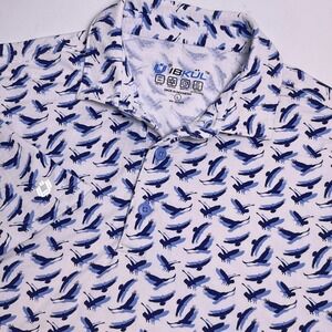 IBKÜL Mens Large White Blue Bird Performance Golf Polo UPF 50+